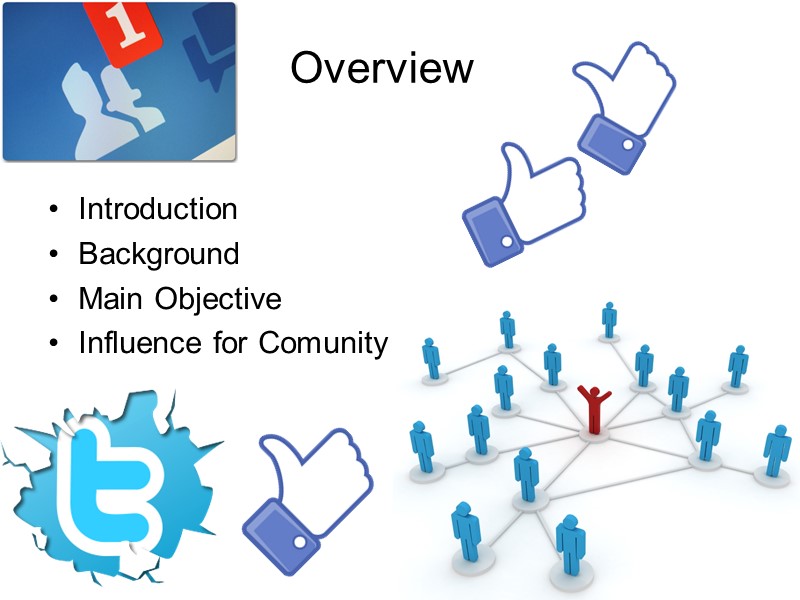 Overview  Introduction Background Main Objective Influence for Comunity